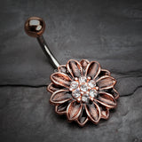 Detail View 2 of Vintage Rustica Sunflower Sparkle Belly Button Ring-Clear Gem