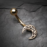 Detail View 2 of Golden Vintage Henna Moon Belly Button Ring-Gold