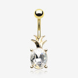 Golden Adorable Pineapple Sparkle Belly Button Ring