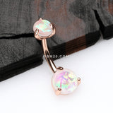 Detail View 2 of Rose Gold Prong Set Iridescent Unicorn Revo Belly Button Ring-White