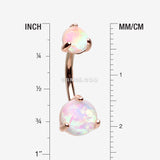 Detail View 1 of Rose Gold Prong Set Iridescent Unicorn Revo Belly Button Ring-White