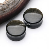 Detail View 1 of A Pair Of Golden Obsidian Stone Double Flared Ear Gauge Plug