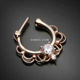 Detail View 3 of Rose Gold Turan Sparkle Septum Clicker Ring-Clear Gem