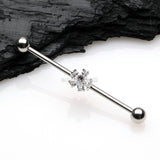 Detail View 1 of Dainty Flower Sparkle Dazzle Industrial Barbell-Clear Gem