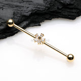 Detail View 1 of Golden Dainty Flower Sparkle Dazzle Industrial Barbell-Clear Gem