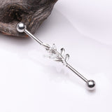 Detail View 1 of Dainty Sparkle Leaflet Industrial Barbell-Clear Gem