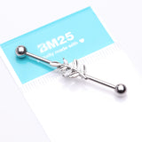Detail View 2 of Dainty Sparkle Leaflet Industrial Barbell-Clear Gem