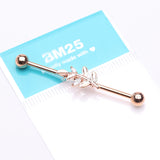 Detail View 2 of Rose Gold Dainty Sparkle Leaflet Industrial Barbell-Clear Gem