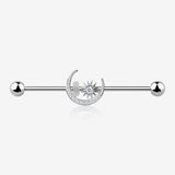 Sparkle Moon and Starburst Industrial Barbell-Clear Gem