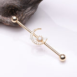 Detail View 1 of Golden Sparkle Moon and Starburst Industrial Barbell-Clear Gem