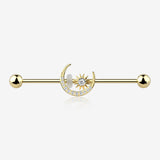 Golden Sparkle Moon and Starburst Industrial Barbell-Clear Gem