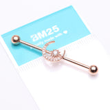 Detail View 2 of Rose Gold Sparkle Moon and Starburst Industrial Barbell-Clear Gem