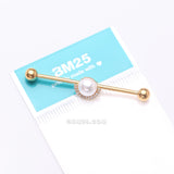 Detail View 3 of Golden Pearlescent Sparkle Crescent Rim Industrial Barbell-Clear Gem