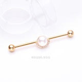 Detail View 1 of Golden Pearlescent Sparkle Crescent Rim Industrial Barbell-Clear Gem