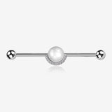 Pearlescent Sparkle Crescent Rim Industrial Barbell-Clear Gem
