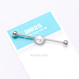 Detail View 3 of Pearlescent Sparkle Crescent Rim Industrial Barbell-Clear Gem