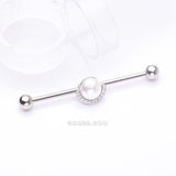 Detail View 1 of Pearlescent Sparkle Crescent Rim Industrial Barbell-Clear Gem