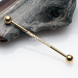 Detail View 1 of Golden Sparkle Lined Gems Industrial Barbell-Clear Gem