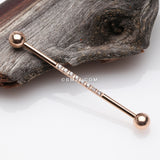 Detail View 1 of Rose Gold Sparkle Lined Gems Industrial Barbell-Clear Gem
