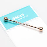 Detail View 2 of Rose Gold Sparkle Lined Gems Industrial Barbell-Clear Gem