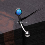 Detail View 1 of Fire Opal Press Fit Sparkle Curved Barbell-Blue Opal