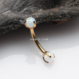 Detail View 1 of Golden Fire Opal Claw Prong Set Sparkle Internally Threaded Curved Barbell-White Opal