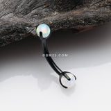 Detail View 1 of Blackline Fire Opal Claw Prong Set Sparkle Internally Threaded Curved Barbell-White Opal
