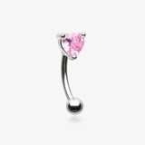 Heart Gem Sparkle Prong Curved Barbell-Pink