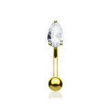 Golden Teardrop Gem Sparkle Prong Set Curved Barbell