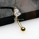 Detail View 1 of Golden Teardrop Gem Sparkle Prong Set Curved Barbell-Clear Gem