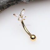 Detail View 1 of Golden Butterfly Glam Prong Set Sparkle Curved Barbell-Clear Gem