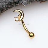 Detail View 1 of Golden Midnight Crescent Moon Sparkle Curved Barbell-Clear Gem