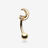 Golden Midnight Crescent Moon Sparkle Curved Barbell-Clear Gem