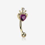 Golden Majestic Queen's Crown Heart Sparkle Curved Barbell-Fuchsia