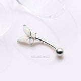 Detail View 1 of 14 Karat White Gold Prong Set Marquise Butterfly Fire Opal Sparkle Curved Barbell-White Opal