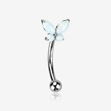 14 Karat White Gold Prong Set Marquise Butterfly Fire Opal Sparkle Curved Barbell-White Opal