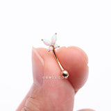 Detail View 2 of 14 Karat Gold Prong Set Marquise Butterfly Fire Opal Sparkle Curved Barbell-White Opal