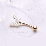 Detail View 1 of 14 Karat Gold Prong Set Marquise Butterfly Gem Sparkle Curved Barbell-Clear Gem
