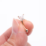 Detail View 2 of 14 Karat Gold Prong Set Marquise Butterfly Gem Sparkle Curved Barbell-Clear Gem