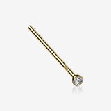 14 Karat Gold Bezel Set Sparkle Fishtail Nose Ring-Clear Gem