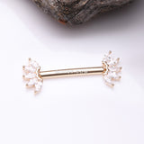 Detail View 1 of A Pair of 14 Karat Gold OneFit Threadless Marquise Sparkle Floral Nipple Barbell-Clear Gem