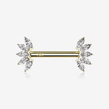 A Pair of 14 Karat Gold OneFit Threadless Marquise Sparkle Floral Nipple Barbell