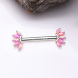 Detail View 1 of A Pair of 14 Karat White Gold OneFit Threadless Marquise Fire Opal Floral Nipple Barbell-Pink Opal