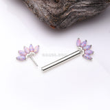 Detail View 2 of A Pair of 14 Karat White Gold OneFit Threadless Marquise Fire Opal Floral Nipple Barbell-Purple Opal