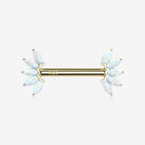 A Pair of 14 Karat Gold OneFit Threadless Marquise Fire Opal Floral Nipple Barbell