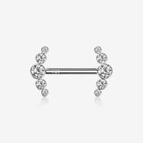 A Pair of 14 Karat White Gold OneFit Threadless Sparkle Ray Multi-Gem Nipple Barbell-Clear Gem