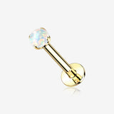 14 Karat Gold OneFit Threadless Prong Set Fire Opal Top Flat Back Stud Labret-White Opal