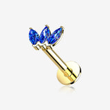 14 Karat Gold OneFit Threadless Triple Marquise Sparkle Flower Flat Back Stud Labret-Blue