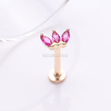Detail View 1 of 14 Karat Gold OneFit Threadless Triple Marquise Sparkle Flower Flat Back Stud Labret-Red