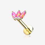 14 Karat Gold OneFit Threadless Triple Marquise Fire Opal Flower Flat Back Stud Labret-Pink Opal